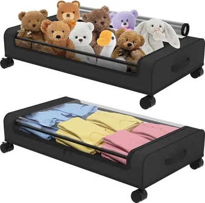 Obrázek produktu pro Průhledná úložná bedna pod postel, 80 x 44 cm, 2 ks, s kolečky, na oblečení, přikrývky, hračky, boty