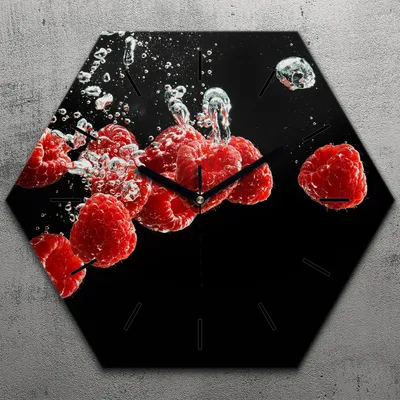 Produktbild von Uhr hexagonal 40 cm Glas Geräuschlos schwarze Zeiger - Früchte Spritzen