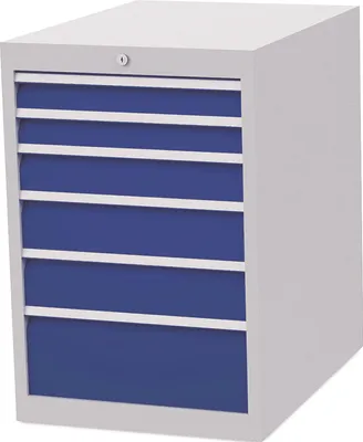 Image de Armoire à tiroirs H819xL555xP736mm 6 tiroirs gris clair / bleu signal, RAL 5005 Sortie totale