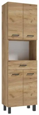 Obrázek produktu pro Koupelnová stojací skříňka 50 × 30 × 169 cm, dub craft zlatý, 4 dvířka, zásuvka, dřevotříska