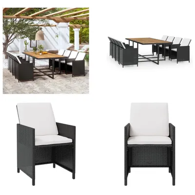 Produktbild von vidaXL 13 tlg. Garten Essgruppe mit Auflagen Poly Rattan Schwarz - Gartenmöbel-Set - Gartenmöbel-Sets - Gartentisch Und Stühle - Gartentische Und Stühle