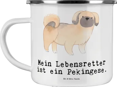 Produktbild von Mr. & Mrs. Panda Pott Pekingese Lebensretter - Weiß - Geschenk, Emaille Tasse, Peking-Palasthund, Pekinese, Teetasse, becher, Campingtasse