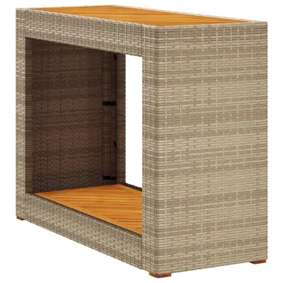 Produktbild von Garten-Beistelltisch mit Holzplatte Beige Poly Rattan