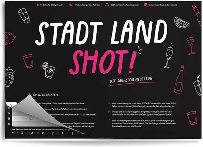 Produktbild von Partyspiel Stadt Land Shot Trinkspielvariante A4 Block 50 Blatt für 2-10 Spieler ab 16 Jahren