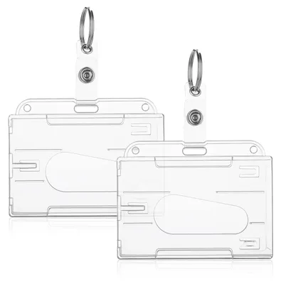 Produktbild von Ausweishalter mit Schlüsselanhänger, 2 Stück, robuster Ausweishalter mit Schlüsselanhänger, Hartplastik, transparenter Kartenhalter, Daumenschlitz, Kartenhalter, Schul- und Bürobedarf (horizontal)