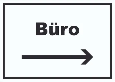 Produktbild von Büro Schild mit Text und Richtungspfeil rechts Office Bureau waagerecht A0 Rückseite selbstklebend
