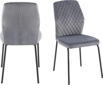 Produktbild von SalesFever Stuhl mit Samtbezug im 2er Set | Wabensteppung im Rücken | 4-Fuß-Gestell Metall | B 46,5 x T 56,5 x H 92 cm | grau – schwarz