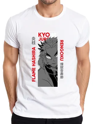 Productafbeelding van Kyojuro Rengoku, Vuurpilaren, Kimetsu no Yaiba, Anime, Heren T-shirt, Wit, 3XL
