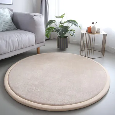 Produktbild von Teppich Rund, als Krabbeldecke fürs Kind,2cm Dicker Kinderteppich,Beige,100cm