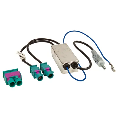 Produktbild von Doppel Fakra Diversity Antennenadapter mit Phantomeinspeisung kompatibel mit Audi Seat Skoda VW Citroen Peugeot Opel auf DIN
