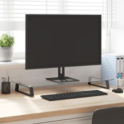 Obrázek produktu pro Stojan na monitor černý 80x35x8 cm z tvrzeného skla a kovu
