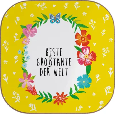 Produktbild von Mr. & Mrs. Panda Untersetzer für Gläser Großtante - Weiß - Geschenk, Neffe, Nichte, gläseruntersetzer, Mitbringsel, Tanten, Tischuntersetzer, Coaster, Holzuntersetzer