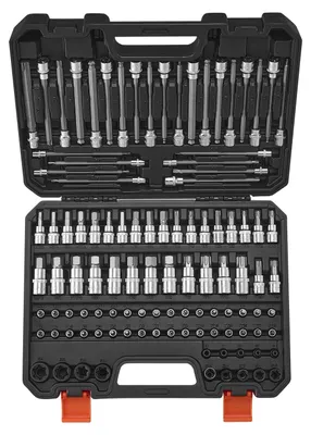Produktbild von VEVOR Sechskant-Bit-Steckschlüsselsatz, 32-teilig, S2 Legierungsstahl und Cr-V Stahl, Standard SAE und metrisch, 1/4 Zoll, 3/8 Zoll und 1/2 Zoll Antriebe, mit verbessertem Aufbewahrungskoffer, Innensechskant-Steckschlüsselsatz für Mechaniker, Auto-Reparatur, 107 Stück