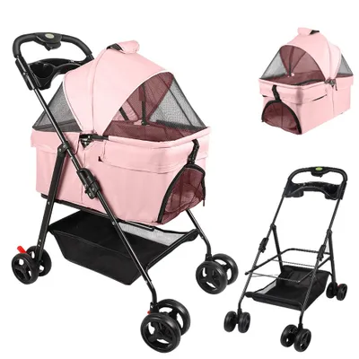 Produktbild von Hundewagen klappbar Haustierwagen für Hunde Katzen abnehmbarer Hundebuggy Rosa