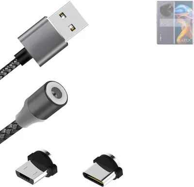 Produktbild von K-S-Trade Hochwertiges Magnet-Lade-kabel Sync-Kabel Daten-Kabel für Lava Blaze X mit USB-Typ-C-Anschluss und Micro-USB-Anschluss 2A bis zu 480mbps