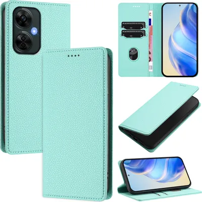 Produktbild von Litchi Leder Handyhülle für OnePlus Nord CE 3 Lite/Nord N30 Wallet Kartenfächer Standfunktion Hülle Türkis