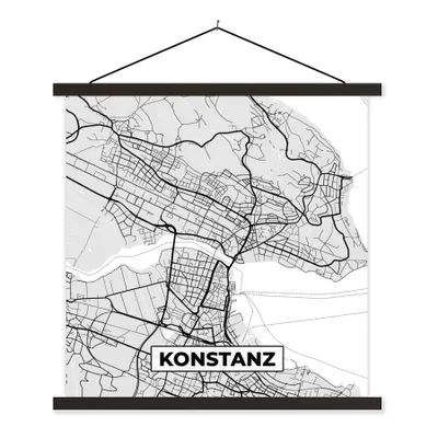 Produktbild von MuchoWow® Textilposter Deutschland - Karte - Kostanz - Karte - Stadtplan 90x90 cm mit schwarzem Rahmen - Magnetisches
