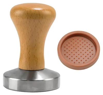 Espresso Tamper 53 mm, Edelstahl, Holzgriff, Silikonmatte