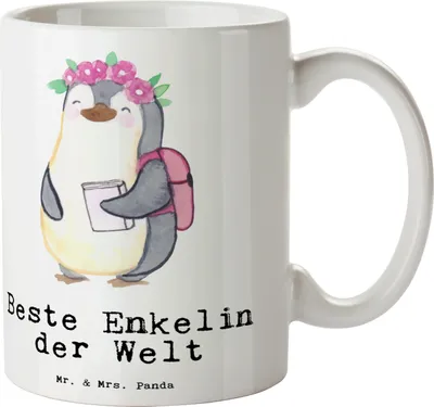 Produktbild von Mr. & Mrs. Panda Teetasse Pinguin Beste Enkelin der Welt - Weiß - Geschenk, Enkelkind, Henkelpott, Tasse, Enkeltochter, Pott, Kaffeetasse, Kaffeebecher, Taufe, Opa, Oma