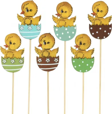 Produktbild von Holz Küken im Ei am Stab Osterdeko Frühlingsdeko Garten Stecker Ostergeschenk 7cm 12er Set, 12 Stück