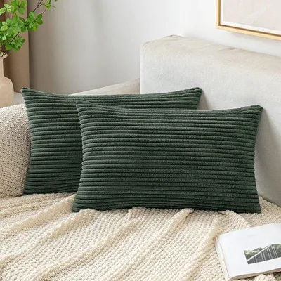 Obrázok produktu pre Unyqoos ® Sametovo jemné obliečky na vankúše z ribového sametu v tmavozelenej farbe, 30 x 50 cm, pre elegantné interiéry
