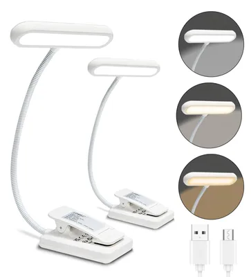Immagine prodotto di Lampada da lettura LQWELL® a clip, lampada USB ricaricabile, 3 temperature di colore, 10 livelli di luminosità con 12 LED, luce flessibile a 360° per bambini e appassionati di libri (bianca, confezione da 2)