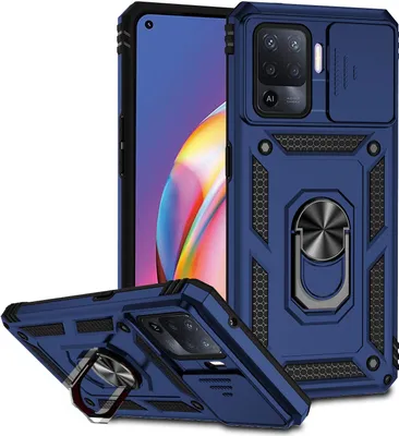 Produktbild von OPPO A94 4G / F19 Pro Hülle mit Schiebe Kamera Schutz und Ringhalter Ständer Robust Rüstung Schutzhülle für OPPO A94 4G / F19 Pro Blau