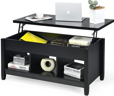 Produktbild von GOPLUS Höhenverstellbar Couchtisch mit Stauraum, Moderner Sofatisch, Ausziehbarer Beistelltisch mit 3 offenen Fächer, Kaffeetisch für Wohnzimmer/Büro