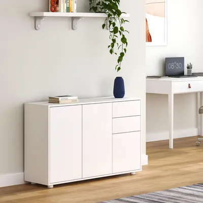 Obrázok produktu pre Komoda „Paarl“ s 3 dverami a 2 zásuvkami, 74 x 117 x 36 cm, biela, matná
