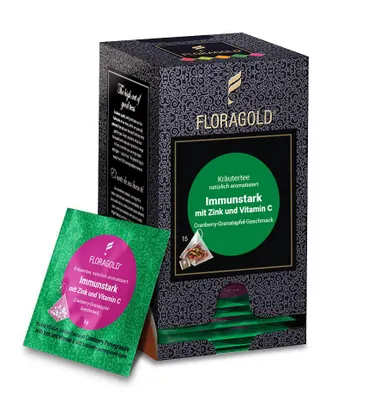 Produktbild von Kräutertee Immunstark mit Zink und Vitamin C, 15 Pyramidenbeutel von Floragold