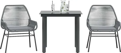 Produktbild von Möbel 3-tlg. Garten-Essgruppe mit Kissen Grau Poly Rattan Glas - Sitzgruppe 3334576