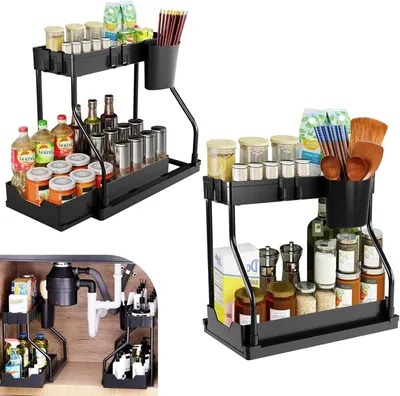 Productafbeelding van Keukenrek 2 etages, voor gootsteen, met haken en laden, staand organizer
