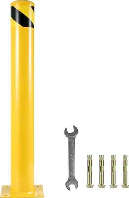Obrázek produktu pro SucceBuy bezpečnostní sloupek, 48 x 4,5 palce, bezpečnostní zábrana, vnější průměr 4-1/2 palce, výška 48 palců, žlutá práškově lakovaná ocelová bezpečnostní zábrana se 4 kotevními šrouby  pro oblasti citlivé na dopravu