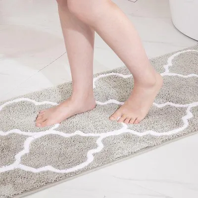 Image de Tapis de bain antidérapant et absorbant en microfibre avec motif marocain, base en TPR antidérapante – 45 x 120 cm, argent