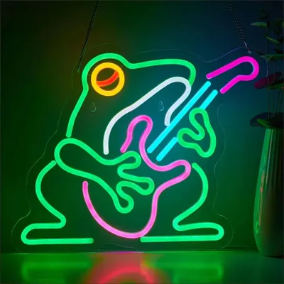 Zdjęcie produktu dla Oświetlenie NEON LED, dekoracyjna lampa ścienna, żaba z gitarą, ok. 40 x 32 cm