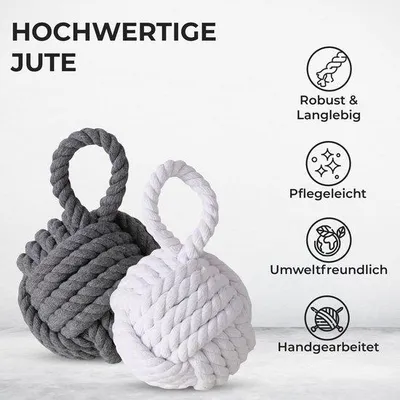 Produktbild von Set mit 2 dekorativen Türstoppern aus Jute, Grau/Weiß, als Fußstopper, Fensterstopper oder Türhalter, natürlich gestrickt, perfekt für Zuhause und Küche