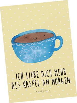 Produktbild von Mr. & Mrs. Panda Ansichtskarte Kaffee Tasse - Gelb Pastell - Geschenk, Liebe, Kunstkarten, Geschmack, Postkarten, Lustige Sprüche, Ansichtskarten, Postkarte, Glücklich