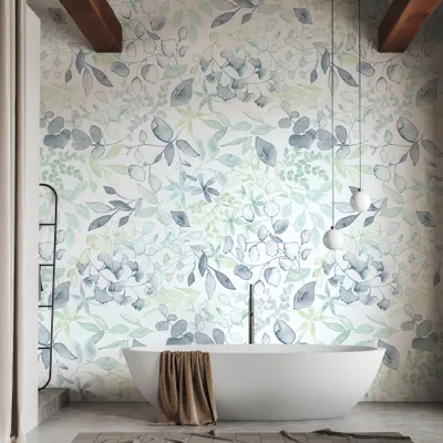 Produktbild von Botanische Fototapete Blau Grün Weiß – Vlies Tapete mit Blätter Motiv Aquarellstil AS-Creation (KG-174494)