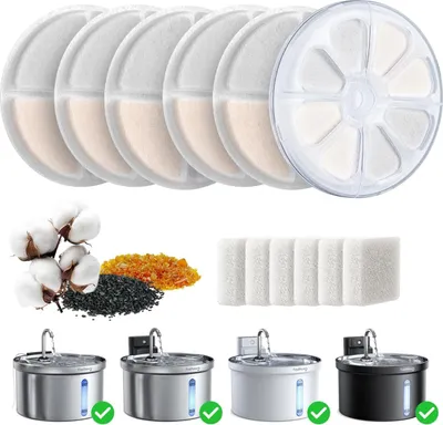 Produktbild von FEELNEEDY 6 Ersatzfilter + 6 Wasserpumpenschwämme für Katzenbrunnen, gesunde und hygienische Filter für Wasserspender für Haustiere FN-W08/W08L (Ersatzfilter mit Aktivkohle)