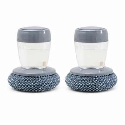 Produktbild von Spülbürste mit Flüssigkeitsspender 2er Set, PET und Metall, 10 x 9 cm