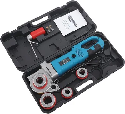 Imagen del producto de Cortadora de roscas para tuberías eléctrica de 2000 W, máquina de corte de roscas con 4 matrices: 1-1/4", 1", 3/4", 1/2". (Azul)