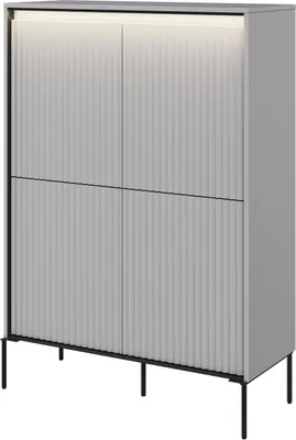 Produktbild von Kommode TREND TR-03 mit 4 Türen LED-Beleuchtung Sideboard 98 x 140 cm Mehrzweckschrank Anrichte Schrank Highboard Push-to-Open Modern Geriffelt (Grau)