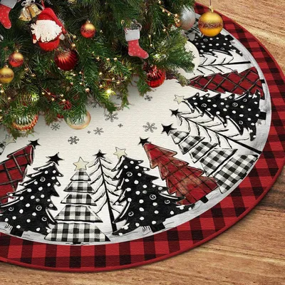 Weihnachtsbaumdecke rund 122 cm rot-schwarzes Karo Polyester