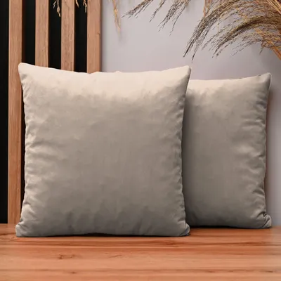 Produktbild von MG Design 2er Set Kissenbezüge 50 x 50 cm in Beige - mit Reißverschluss, samtig-weich mit dezentem Schimmer, pflegeleicht & langlebig