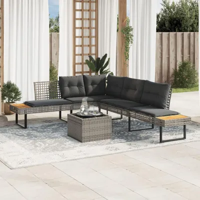 Immagine prodotto di vidaXL Set di divani da giardino a 2 pezzi con cuscini in vetro grigio poli rattan
