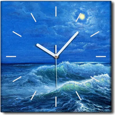 Produktbild von Coloray Uhr auf Leinwand 30x30 cm Wand Uhr Dekoration Wohnzimmer Segeltuch weiße Zeiger -Meereswellen Meerkunst