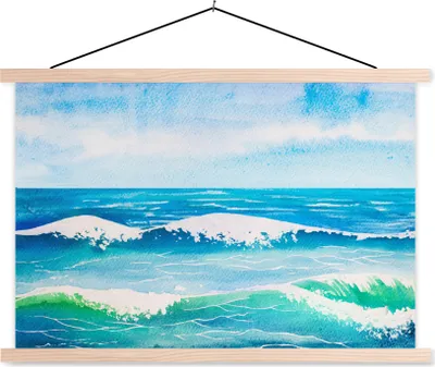 Produktbild von MuchoWow® Textilposter Aquarell - Golf - Meer 60x40 cm mit holzfarbenen Rahmen - Bilder