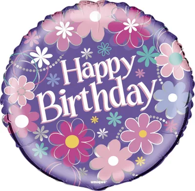 Obrázek produktu pro Balónek foliový narozeniny - Happy Birthday květy - 45 cm