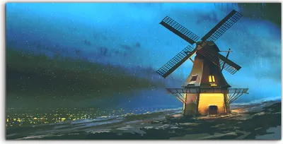 Produktbild von Coloray Canvas 100x50  Wandbild Leinwand Bilder Nacht Landschafts mit der Windmühle