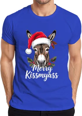 Produktbild von Merry Kissmyass lustiger Esel Weihnachtsesel Weihnachtsmütze Herren T-Shirt, Blau, XL